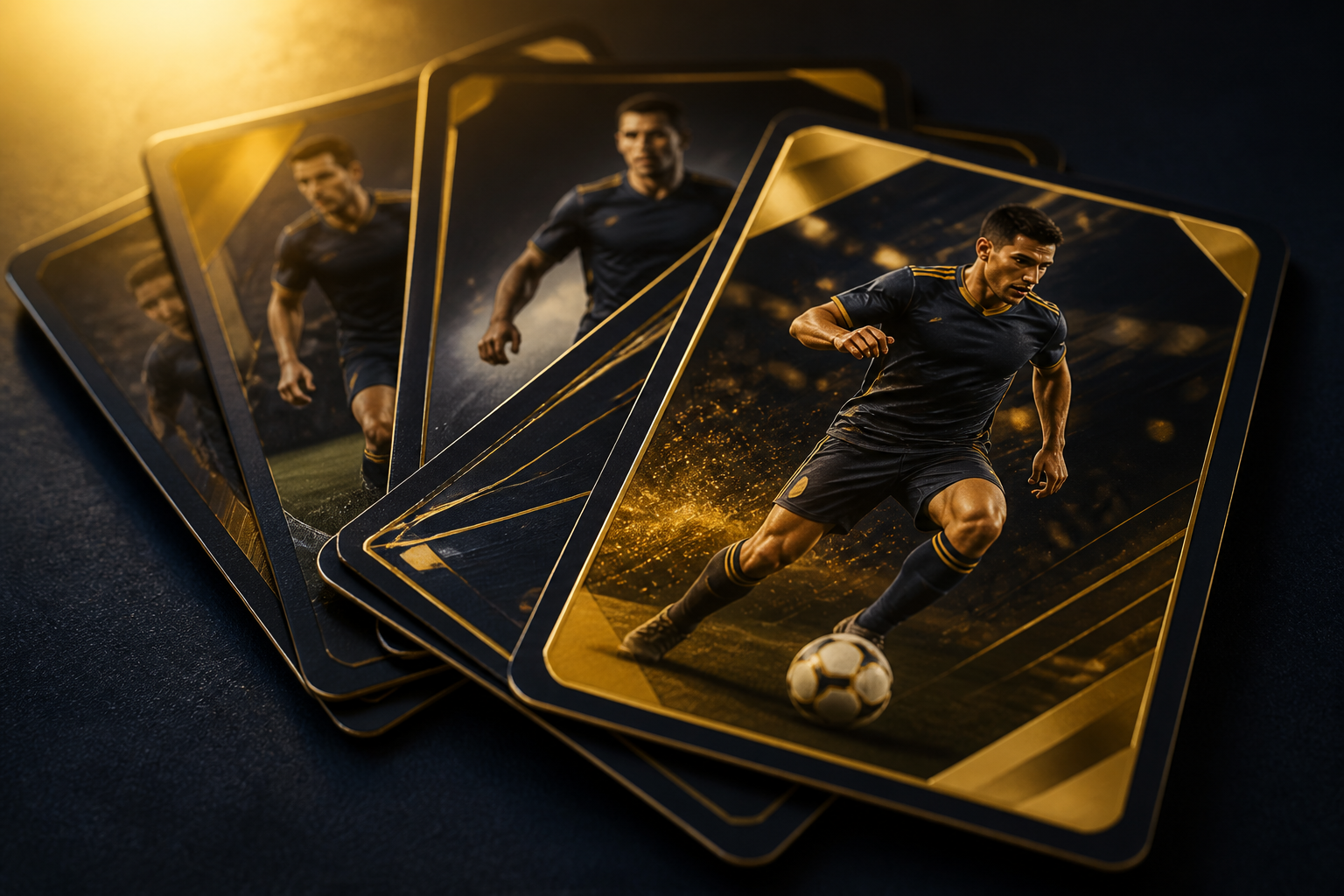Cartas de fútbol coleccionables en exhibición premium